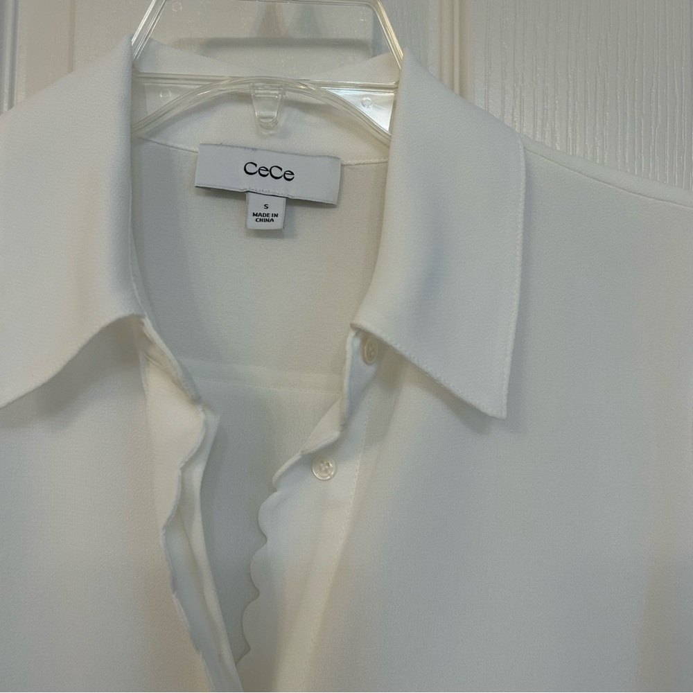 CeCe Women's Scalloped-Trim Collared Long-Sleeve Blouse in New Ivory Size S - Picture 5 of 9
